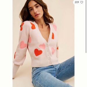 Anthropologie Pink and Orange Heart Cardigan